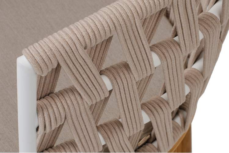 "Диего" стул плетеный из роупа, основание дуб каркас из стали белый муар, роуп бежевый круглый, ткань бежевая 052-4