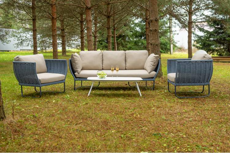 "Фиджи" лаунж-зона 5-местная плетеная из роупа (веревки), каркас алюминиевый темно-серый, роуп синий (KT18-014)-1