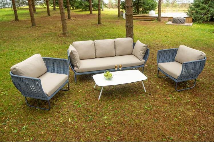 "Фиджи" лаунж-зона 5-местная плетеная из роупа (веревки), каркас алюминиевый темно-серый, роуп синий (KT18-014)-5