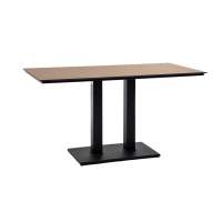 "Каффе" обеденный стол из HPL 140х70см, цвет "дуб", подстолье двойное черное чугун