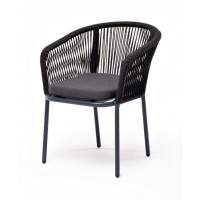 "Марсель" стул плетеный из роупа, каркас алюминий темно-серый (RAL7024) муар, роуп темно-серый круглый, ткань темно-серая 027