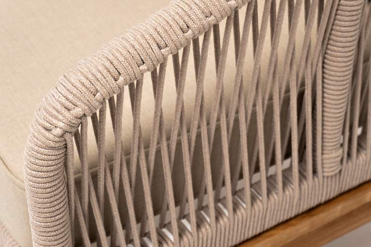 "Канны" кресло плетеное из роупа, основание дуб, роуп бежевый круглый, ткань бежевая 15052-4