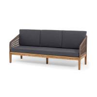 "Канны" диван 3-местный плетеный из роупа, основание дуб, роуп коричневый круглый, ткань Savana grafit