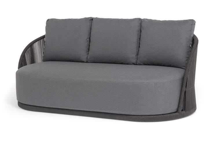 "Монтелла" диван 3-местный плетеный из роупа, каркас алюминий темно-серый (RAL7024) муар, роуп темно-серый круглый, ткань темно-серая 027