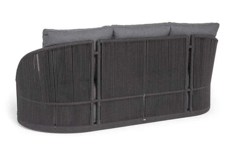 "Монтелла" диван 3-местный плетеный из роупа, каркас алюминий темно-серый (RAL7024) муар, роуп темно-серый круглый, ткань темно-серая 027-4