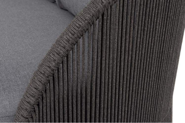 "Монтелла" диван 3-местный плетеный из роупа, каркас алюминий темно-серый (RAL7024) муар, роуп темно-серый круглый, ткань темно-серая 027-5