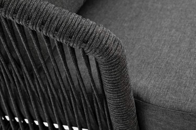 "Верона" кресло плетеное из роупа, каркас алюминий темно-серый (RAL7024) муар, роуп темно-серый круглый, ткань темно-серая 027-5