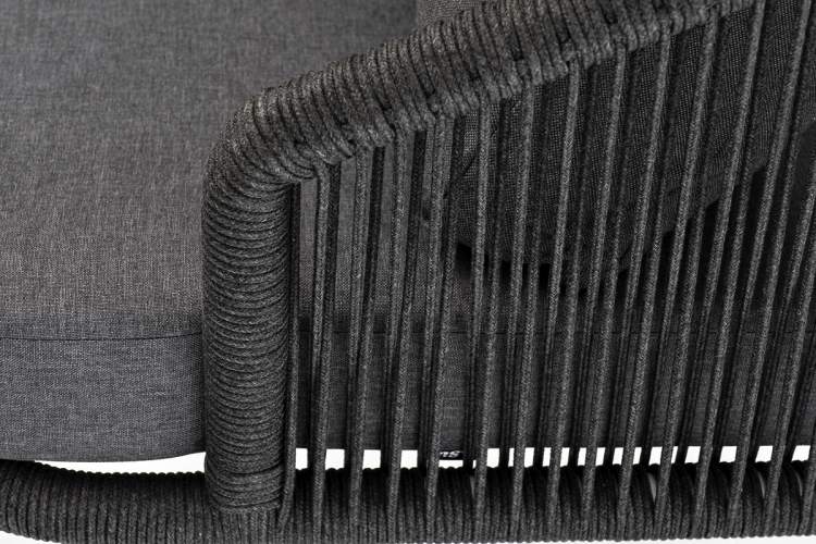 "Верона" кресло плетеное из роупа, каркас алюминий темно-серый (RAL7024) муар, роуп темно-серый круглый, ткань темно-серая 027-7