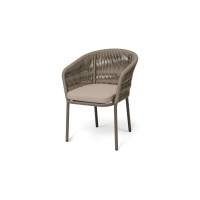 "Бордо" стул плетеный из роупа (колос), каркас алюминий серый (RAL7022) муар, роуп серый 15мм, ткань темно-серая 027