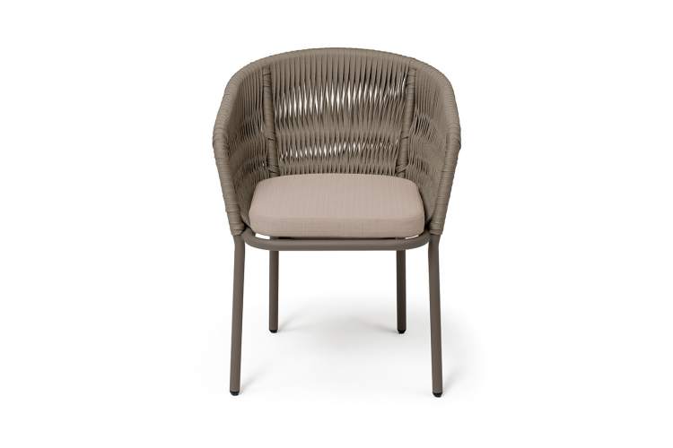 "Бордо" стул плетеный из роупа (колос), каркас алюминий серый (RAL7022) муар, роуп серый 15мм, ткань темно-серая 027-1