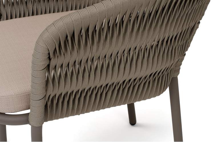 "Бордо" стул плетеный из роупа (колос), каркас алюминий серый (RAL7022) муар, роуп серый 15мм, ткань темно-серая 027-4