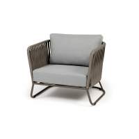 "Багамы" кресло плетеное из роупа, каркас алюминий бежево-серый (RAL7006) муар, роуп серо-коричневый 23мм, ткань светло-серая