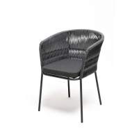  Бордо  стул плетеный из роупа (колос), каркас из стали серый (RAL7022) муар, роуп серый 15мм, ткань серая