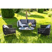 "Диего" лаунж-зона 4-местная плетеная из роупа (веревки), каркас алюминиевый темно-серый, роуп темно-серый