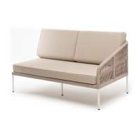 "Канны" левый модуль плетеный из роупа, каркас алюминий белый муар, роуп бежевый круглый, ткань бежевая 15052