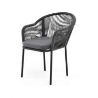 "Лион" стул плетеный из роупа, каркас из стали темно-серый (RAL7024) шагрень, роуп темно-серый круглый, ткань серая