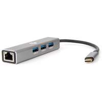 Кабель-концентратор USB 3.1 Type-Cm - RJ-45+3port USB3.0(f)  Aluminum Shell VCOM [DH311A]