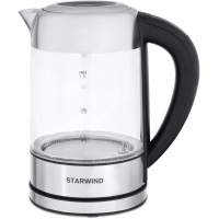 Чайник электрический Starwind SKG5213 1.7л. 2200Вт черный/серебристый корпус: стекло/металл/пластик