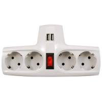 Разветвитель/ Разветвитель ZIS Pilot T USB, 4 розетки (евро с заземлением), 2*USB