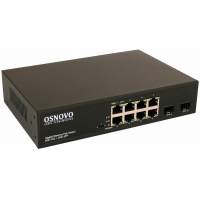 Коммутатор/ OSNOVO Гигабитный PoE коммутатор на 10 портов, 8 *10/100/1000 Base-T PoE, 2*SFP 1000 Base-T, PoE на порт до 30W, суммарно до 150W