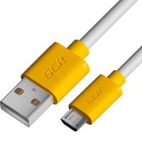 Кабель GCR 2.0m MicroUSB, белый, желтые коннекторы, быстрая зарядка, 28/24 AWG [GCR-53223]