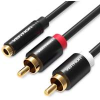 Кабель Vention аудио Jack 3,5 mm F/2RCA M - 2м Чёрный [VAB-R01-S200]