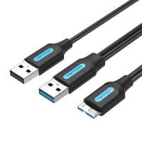 Кабель Vention USB 3.0 AM/micro B, USB 2.0 AM - 1м [CQPBF]