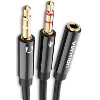 Переходник Переходник-разветвитель Vention гибкий Jack 3.5 mm F 4 pin/Jack 3.5 mm M x 2 (OMTP-CTIA) - 0.3м [BHDBY]
