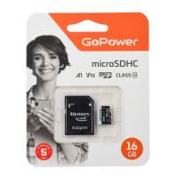 Карта памяти microSD GoPower 16GB Class10 60 МБ/сек V10 с адаптером [00-00025674]