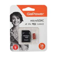 Карта памяти microSD GoPower 16GB Class10 UHS-I (U3) 80 МБ/сек V10 с адаптером [00-00025678]