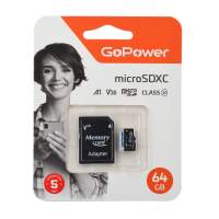 Карта памяти microSD GoPower 64GB Class10 70 МБ/сек V30 с адаптером [00-00025676]