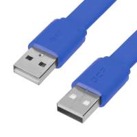 Кабель GCR PROF 2.0m USB 2.0 AM/AM, плоский, синий, 28/24 AWG, экран, заземление, морозостойкий, GCR-55571 [GCR-55571]