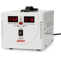 Стабилизатор POWERMAN AVS 500D, ступенчатый регулятор, цифровые индикаторы уровней напряжения, 500ВА, 140-260В, максимальный входной ток 5А, 2 евророзетки, IP-20, напольный,  200мм х 150мм х 140мм, 2,3 кг./ Stabilizer POWERMAN AVS 500D, step-type regulato