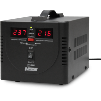 Стабилизатор POWERMAN AVS 500D, черный, ступенчатый регулятор, цифровые индикаторы уровней напряжения, 500ВА, 140-260В, максимальный входной ток 5А, 2 евророзетки, IP-20, напольный,  200мм х 150мм х 140мм, 2,3 кг./ Stabilizer POWERMAN AVS 500D, black, ste