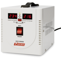 Стабилизатор POWERMAN AVS 2000D, ступенчатый регулятор, цифровые индикаторы уровней напряжения, 2000ВА, 140-260В, максимальный входной ток 12А, 2 евророзетки, IP-20, напольный,  200мм х 160мм х 190мм, 4.9 кг./ Stabilizer POWERMAN AVS 2000D, step-type regu