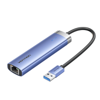 Кабель Сетевой адаптер Vention USB 3.0 M/Gigabit Ethernet RJ45+OTG хаб 3xUSB Синий - 0.15м. [TGFSB]