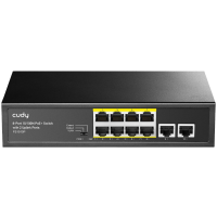 Коммутатор/ 8-Port 10/100M PSE RJ-45  +2 RJ45 10/100M Uplink Port Unmanaged PoE+ Switch 120W, CCTV/VLAN mode support, long distance:250M at CCTV mode.  802.3af/at standard, Support PD Alive Function, ±4 KV Surge Protection, Alternative 1/2(+),3/6(-),Steel