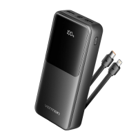 Power Bank Vention 20000mAh(Micro-USB/C/A/A) со встроенными кабелями 22.5W Чёрный с LED Дисплеем, шт. Power Bank Vention 20000mAh(Micro-USB/C/A/A) со встроенными кабелями 22.5W Чёрный с LED Дисплеем, шт.