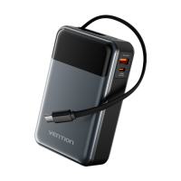 Power Bank Vention 20000mAh(USB-C + USB-C/USB-A) со встроенным кабелем 65W с LED Дисплеем, шт. Power Bank Vention 20000mAh(USB-C + USB-C/USB-A) со встроенным кабелем 65W с LED Дисплеем, шт.