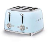 Тостер на 4 ломтика, Цвет пастельный голубой; Функции: подогрев, размораживание, багель; 6 уровней поджаривания; Съемный поддон для крошек.