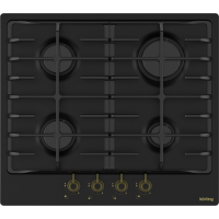 Встраиваемая варочная панель KORTING/ Газовая встриваемая варочная панель KORTING HG 645 CRN Независимая, Цвет: Чёрный, 58х52х4.4см; Тип управления: Поворотное, конфорок - 4шт, С Электроподжигом;