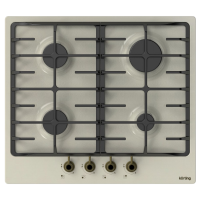 Встраиваемая варочная панель KORTING/ Встраиваемая варочная панель KORTING HG 645 CRB   газовая, ретро, 60 см, 4 конфорки, газ-контроль, электроподжиг, цвет слоновая кость/матовый черный, цвет регуляторов бронза