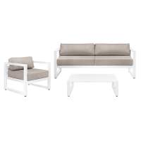 Набор садовой мебели CAPRI / 3 предмета: диван, кресло, столик / белый алюминиевый каркас, серо-коричневый текстиль