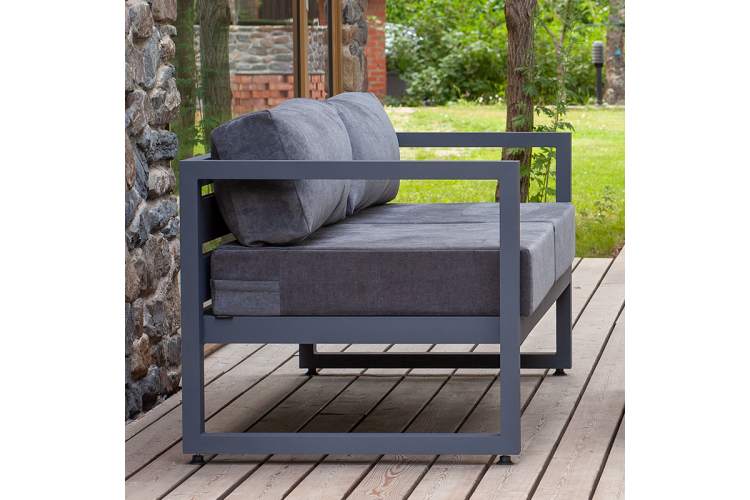 Набор садовой мебели CAPRI / 3 предмета: диван, столик, пуф / серый алюминиевый каркас, темно-серый текстиль-1