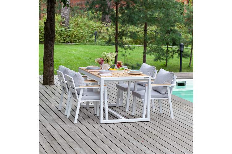 Набор садовый обеденный SANTORINI / 5 предметов: стол 150*87 и 4 стула / каркас алюминий цвет белый