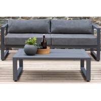 Набор садовой мебели CAPRI / 3 предмета: диван, столик, пуф / серый алюминиевый каркас, темно-серый текстиль