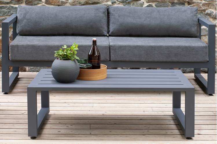 Набор садовой мебели CAPRI / 3 предмета: диван, столик, пуф / серый алюминиевый каркас, темно-серый текстиль