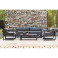 Набор садовой мебели CAPRI / 4 предмета: диван, 2 кресла, столик / серый алюминиевый каркас, темно-серый текстиль