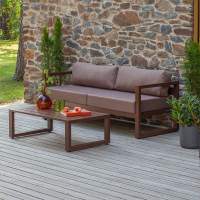 Набор садовой мебели CAPRI / 2 предмета: диван, столик / коричневый алюминиевый каркас, коричневый текстиль