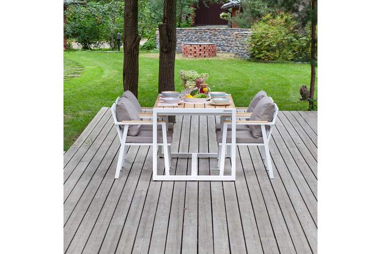 Набор садовый обеденный SANTORINI / 5 предметов: стол 150*87 и 4 стула / белый/бежево-серый (S4)